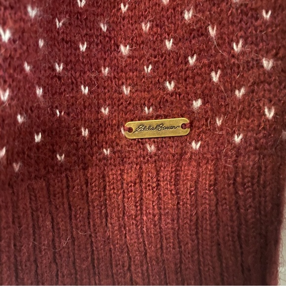 Eddie Bauer Wool Mohair Blend Red and White Fair Isle Sweater - Size Medium M - Picture 2 of 4
